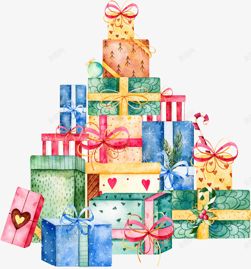 水彩礼物盒png免抠素材_88icon https://88icon.com 创意 圣诞节 手绘 爱心 盒子 礼物 礼盒 绿色 蝴蝶结
