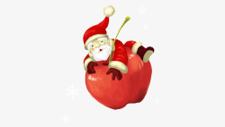 深红色平安果坐在平安果上的圣诞老人高清图片