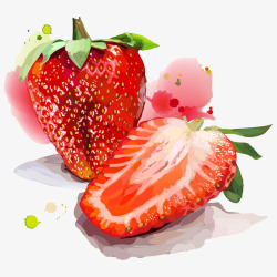 水彩和草莓素材