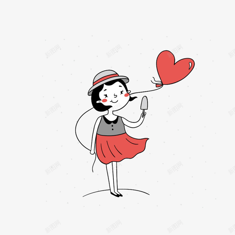 手绘童趣的小女孩png免抠素材_88icon https://88icon.com 帽子 气球 爱心 裙子