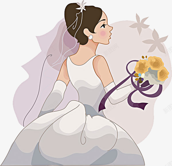 手绘紫色背景新娘png免抠素材_88icon https://88icon.com 仪式 婚礼 新娘 紫色 紫色背景 结婚 集体婚礼 黄色花