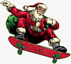绿色滑板圣诞节帅气圣诞老人高清图片