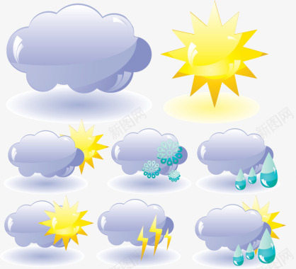 雪花材质迷你天气云图标图标