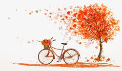 手绘秋季红色枫叶大树素材
