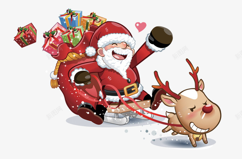 卡通圣诞老人派礼物png免抠素材_88icon https://88icon.com 卡通 圣诞老人 圣诞节 手绘 礼物 节日 雪橇 麋鹿
