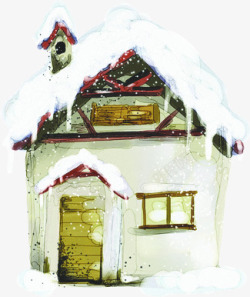 手绘创意合成雪景房子素材