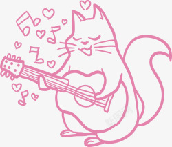 粉色的吉他弹奏吉他的粉色猫咪矢量图高清图片