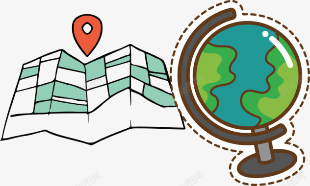 交通旅游地图地球仪旅游常备物品小图标I矢量图图标