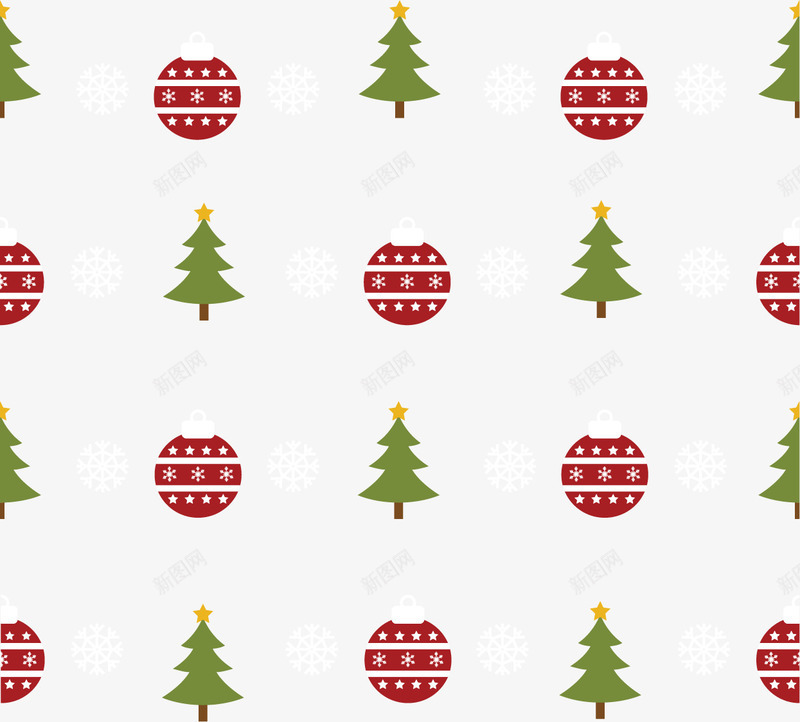 可爱圣诞节元素背景矢量图ai免抠素材_88icon https://88icon.com 圣诞树 圣诞球 矢量素材 红色 雪花 矢量图