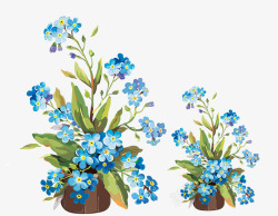 手绘蓝色盆栽植物素材
