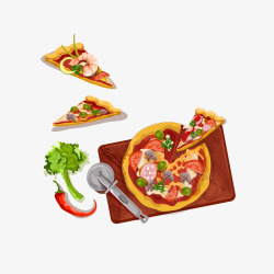 水彩卡通意大利披萨矢量图素材