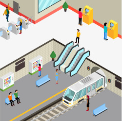 创意插画地下地铁站彩绘位图图形矢量图素材