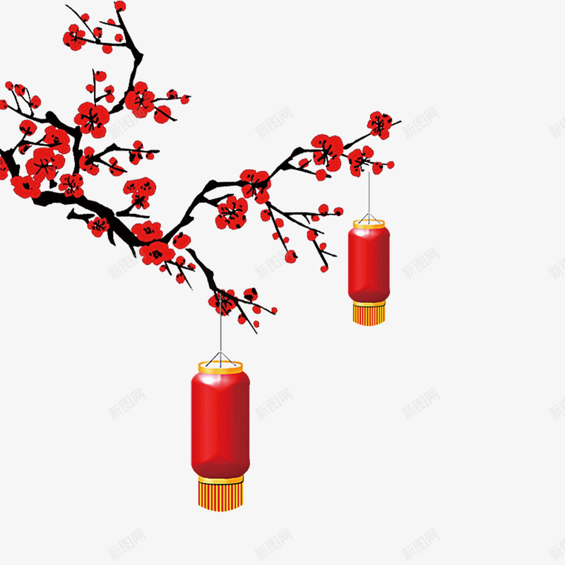 梅花与灯笼png免抠素材_88icon https://88icon.com 中国风 喜庆 年味 新春 春节 梅花 灯笼 过年