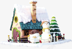 漫画圣诞节房屋雪人素材