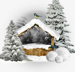 卡通雪天背景小屋素材