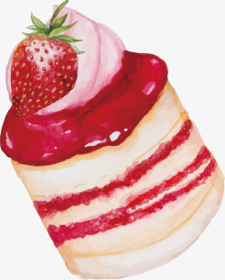 手绘草莓夹层蛋糕甜点素材