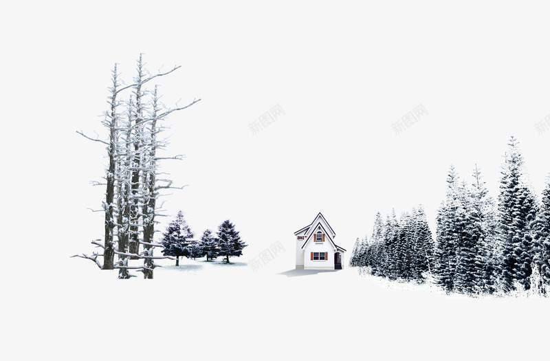 雪中树林房屋png免抠素材_88icon https://88icon.com 冬季元素 唯美雪景元素 雪树