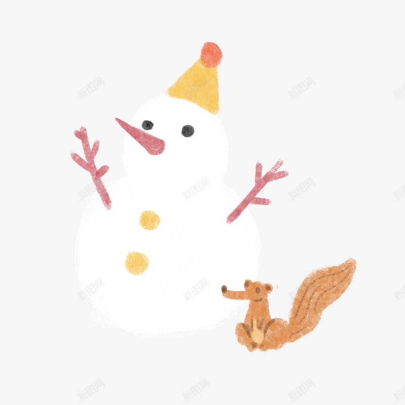 可爱手绘雪人与松树冬季主题插画png免抠素材_88icon https://88icon.com 儿童插画 冬季主题 可爱手绘 小动物 插画 松鼠 雪人