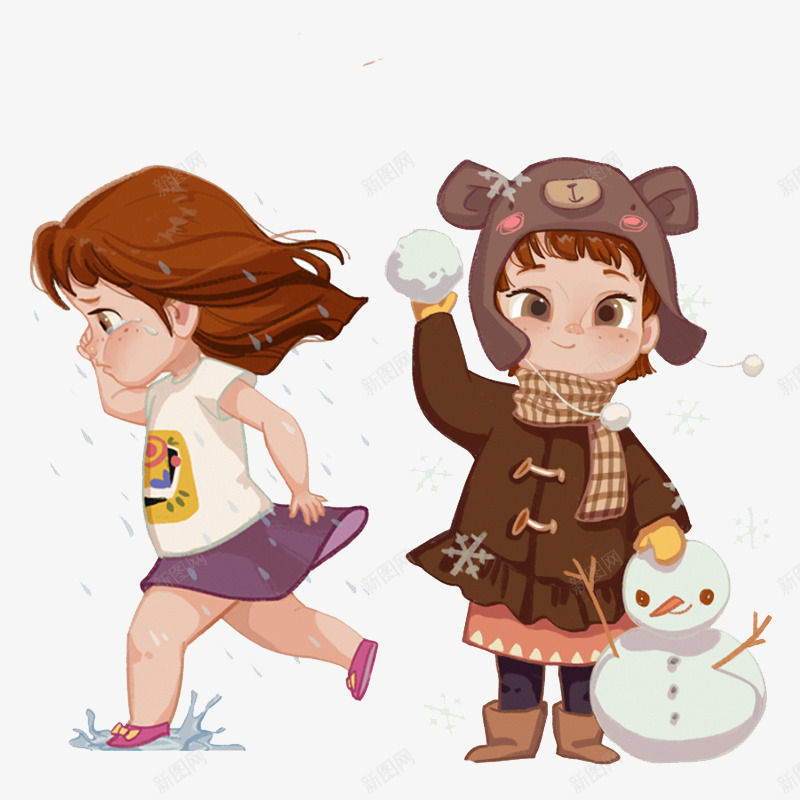 可爱小女孩png免抠素材_88icon https://88icon.com 儿童插画 卡通 卡通插画 可爱 童话 雨中漫步 雪人