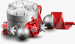 银球银色礼物盒银球雪花红球高清图片