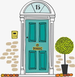 创意门铃创意彩绘门插画高清图片