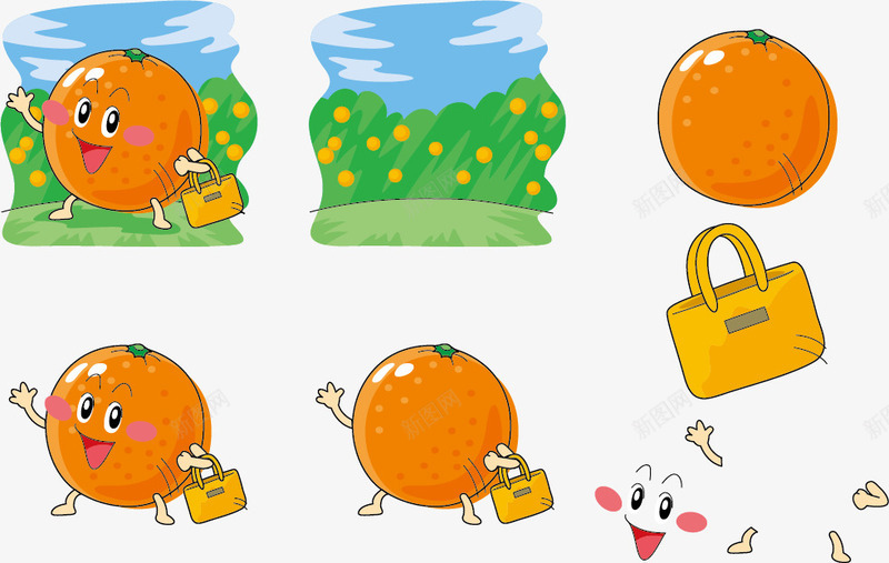 拿着袋子的橙子表情矢量图ai免抠素材_88icon https://88icon.com 手绘 拿着袋子 橙子 水果 表情 购物 矢量图