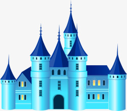 手绘蓝色漫画城堡装饰素材