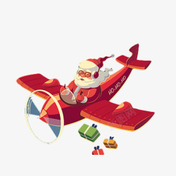 圣诞老人开飞机送礼物元素素材