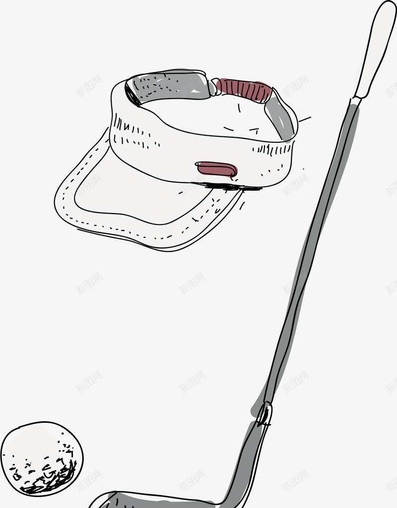 手绘高尔夫运动装备png免抠素材_88icon https://88icon.com 帽子 手绘 球棒 矢量图案 运动装备 高尔夫
