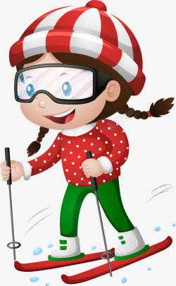 寒冷冬季滑雪的小女孩素材