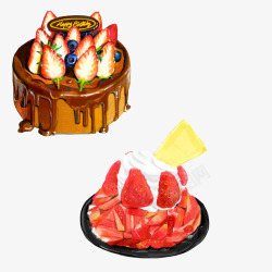 草莓塔奶油生日蛋糕手绘画片高清图片