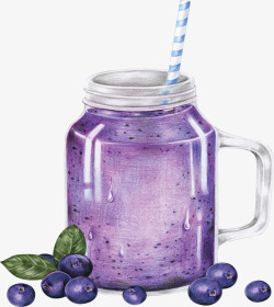 手绘风彩铅蓝莓果汁矢量图素材
