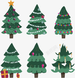 6款可爱绿色圣诞树矢量图素材