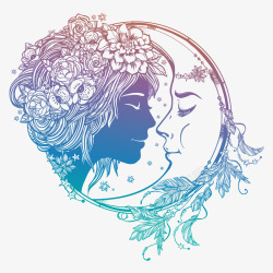 蓝色头像美丽女子和月亮头像高清图片