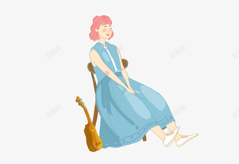 卡通手绘坐在椅子上的女孩psd免抠素材_88icon https://88icon.com 免抠女孩 卡通 坐在椅子上的女孩 手绘 立着的吉他 蓝色的连衣裙