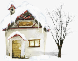 下雪小房子下雪小房子树枝圣诞图案高清图片