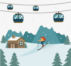 冬季雪山上滑雪的人矢量图素材