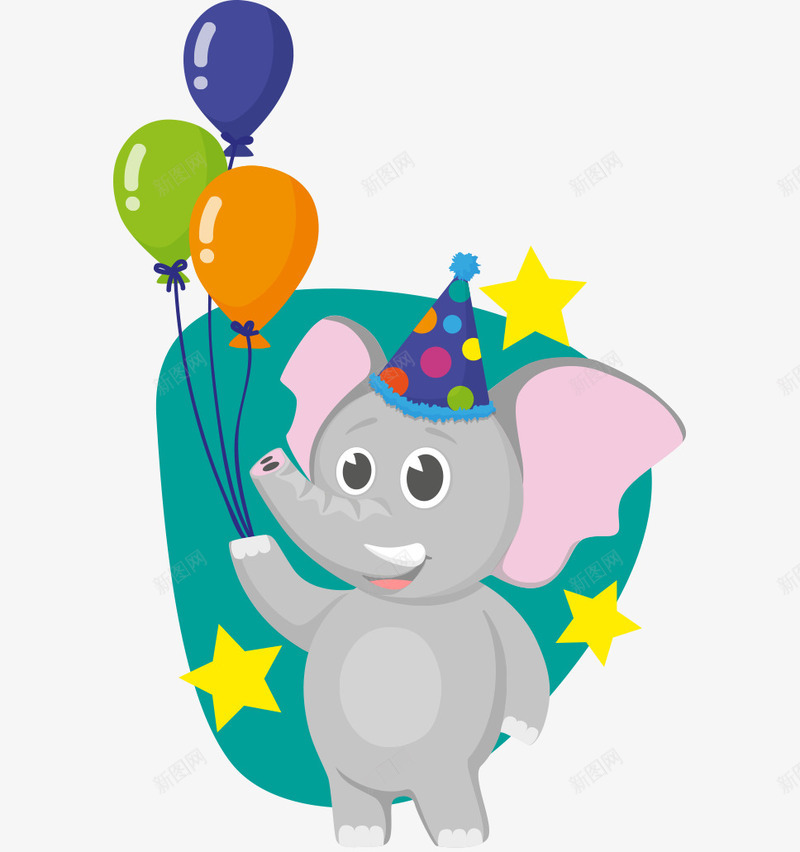 卡通手绘拿气球戴帽子大象png免抠素材_88icon https://88icon.com 卡通的动物 戴帽子的大象 手绘的大象 拿气球的大象