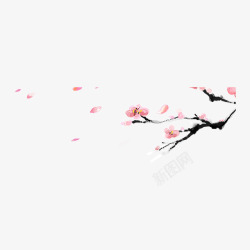桃花树和飞舞的花瓣素材