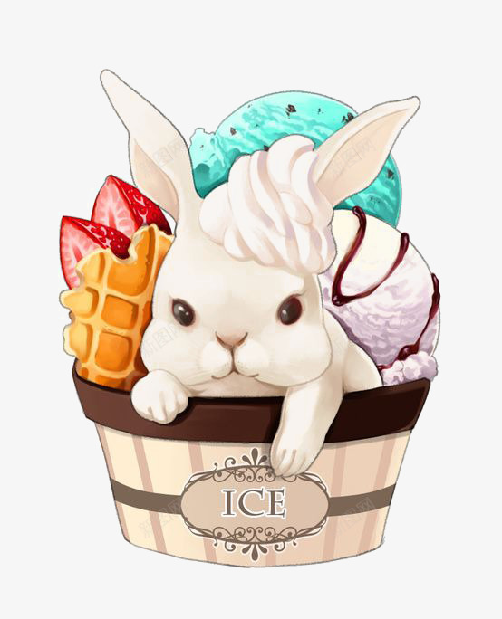 圣代png免抠素材_88icon https://88icon.com waffle 兔子 冰淇淋 创意甜点 华夫饼 甜点 草莓冰淇淋