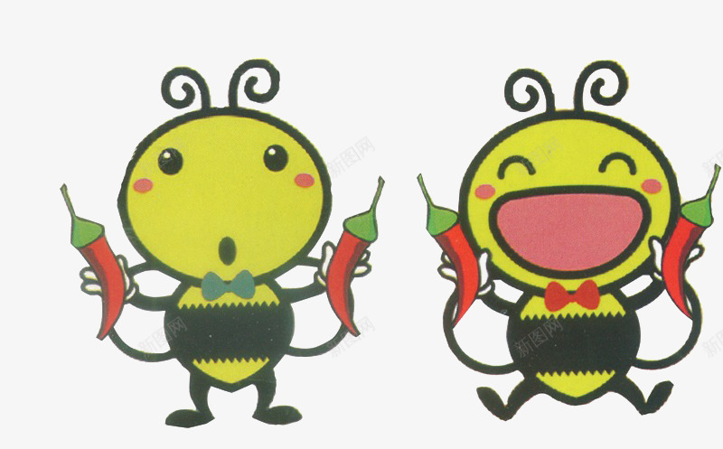 两只小蜜蜂红色辣椒png免抠素材_88icon https://88icon.com 卡哇伊 卡通 可爱 小蜜蜂 辣椒