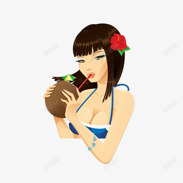 时尚插画比基尼美女喝椰汁png免抠素材_88icon https://88icon.com 卡通 喝果汁 夏日 头上戴花 度假 戴花 插画 时尚 椰子 椰汁 比基尼 美女 美女喝果汁