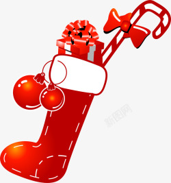 礼品拐杖红色礼物彩球圣诞袜高清图片