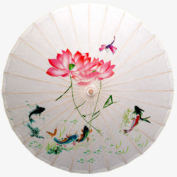 中国风荷花图鲤鱼油纸伞素材