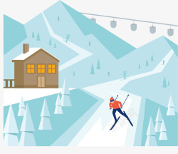 滑雪场雪山缆车滑雪中心矢量图高清图片