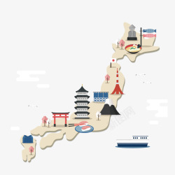 日本传统面具日本地图手绘矢量图高清图片