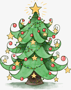 装扮好的圣诞树手绘卡通圣诞树矢量图高清图片