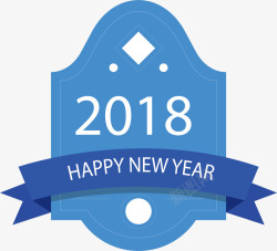2018蓝色新年快乐标签素材