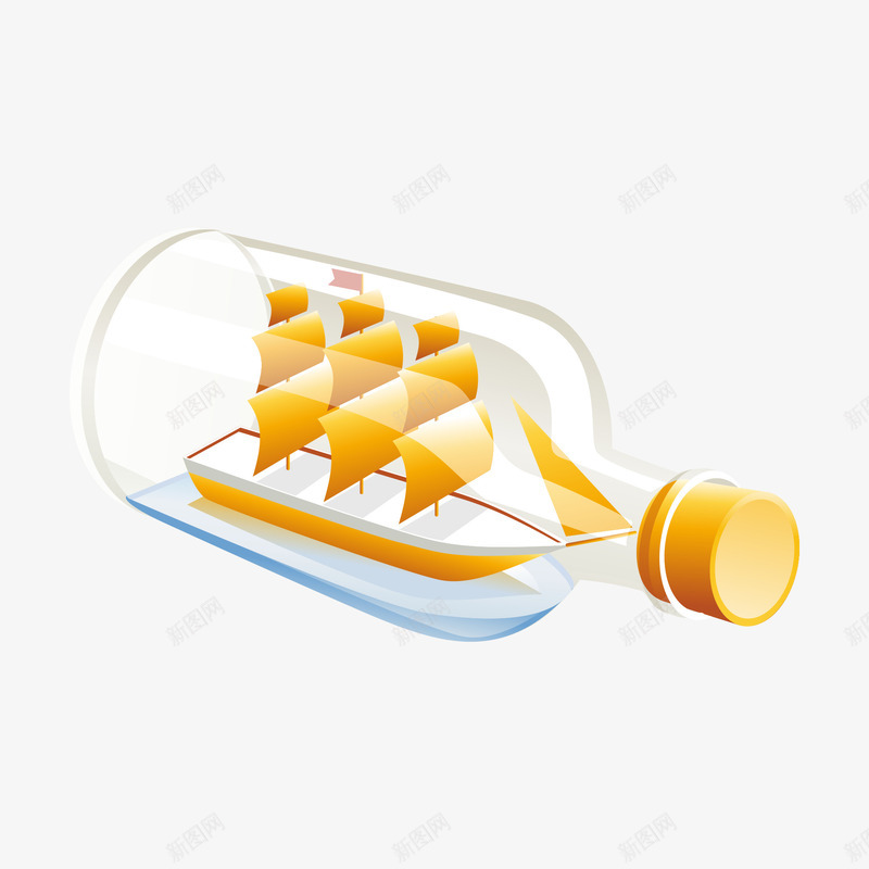 帆船纪念品矢量图ai免抠素材_88icon https://88icon.com 帆船 瓶子 金色 矢量图