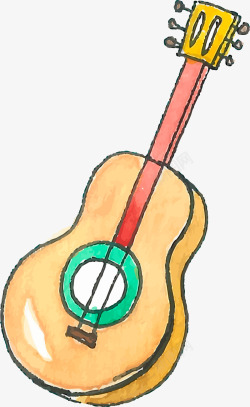 音乐节水彩手绘吉他矢量图素材